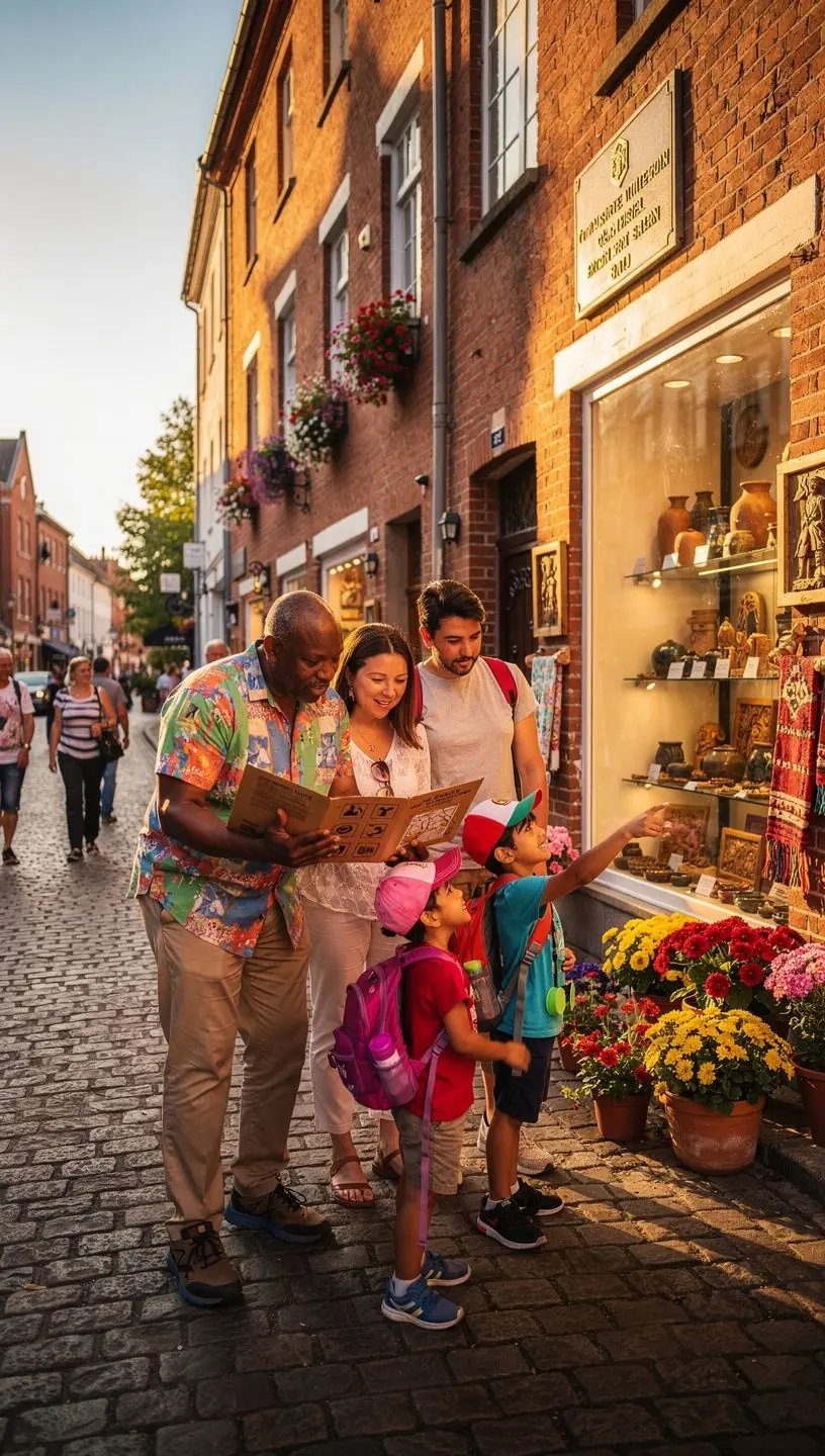 Пешеходная экскурсия с использованием игровых элементов и физического набора загадок на фоне старинных зданий.